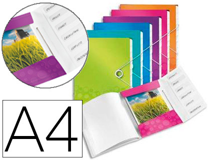 TRIEUR LEITZ WOW POLYPROPYLNE A4 6 COMPARTIMENTS 3 RABATS FERMETURE LASTIQUE COLORIS ASSORTIS
