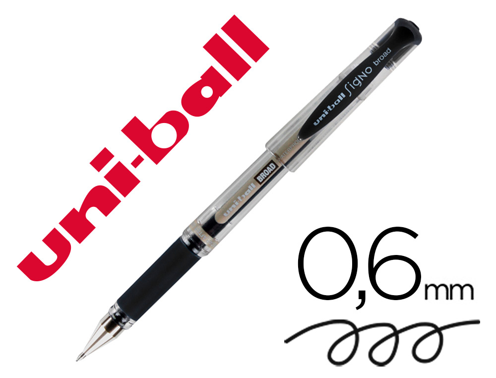 STYLO UNIBALL SIGNO BROAD ENCRE GEL PIGMENTE CRITURE LARGE 0.8MM POINTE 1MM GRIP CAOUTCHOUC RECHARGEABLE NOIR