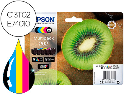 CARTOUCHE EPSON JET D'ENCRE 202 PHOTO MULTIPACK 5 COULEURS NOIR JAUNE CYAN MAGENTA NOIR 300P