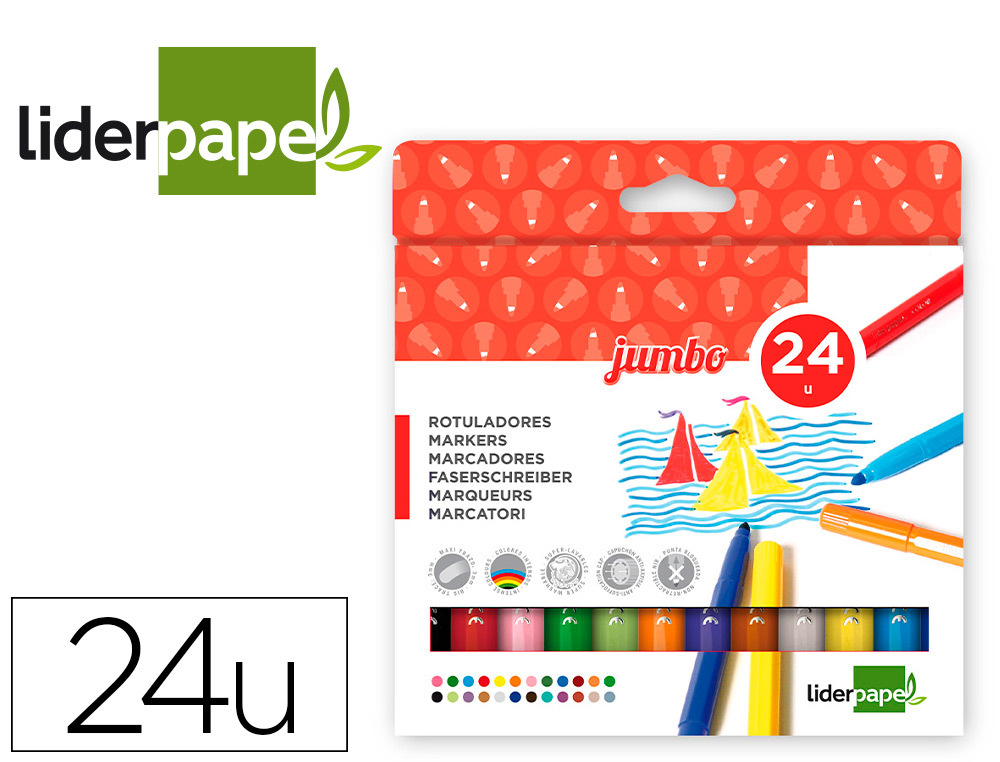 FEUTRE COLORIAGE LIDERPAPEL JUMBO LONGUEUR CRITURE 800M POINTE NYLON 5MM DIAMTRE BOTE CARTON 24 UNITS
