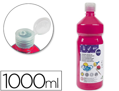 GOUACHE SCOLAIRE LIDERPAPEL LIQUIDE LAVABLE FERMETURE SCURIT BRILLANTE COLORIS FUCHSIA FLACON 1000ML
