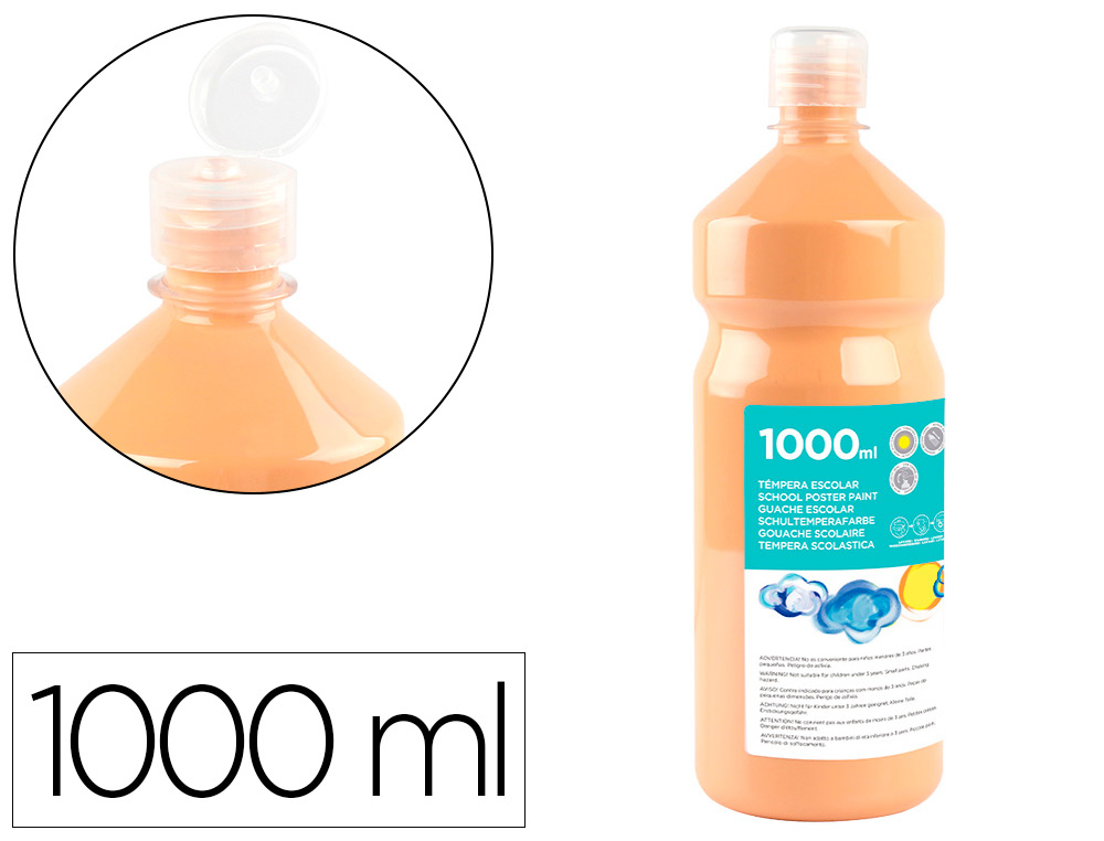 GOUACHE SCOLAIRE LIDERPAPEL LIQUIDE LAVABLE FERMETURE SCURIT BRILLANTE COLORIS CHAIR FLACON 1000ML