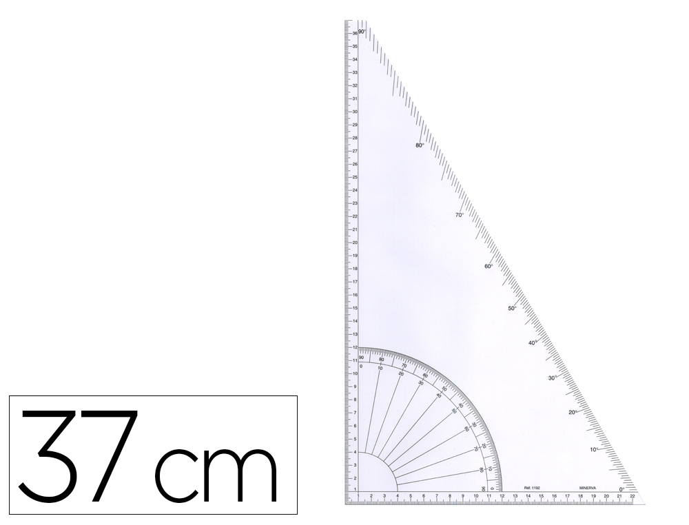 EQUERRE MINERVA REGLE 37CM EQUERRE 60º RAPPORTEUR QUART  CERCLE 90º COLORIS TRANSPARENT