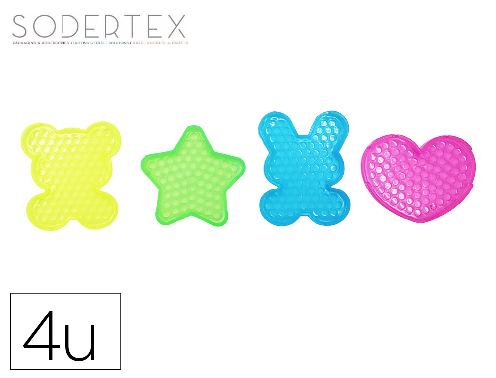 PLAQUE AQUA PERLES SODERTEX FANTAISIE COEUR 6,5CM ETOILE  6CM LAPIN 6,5CM OURS 6CM      COLORIS ASSORTIS PACK 4 UNITES