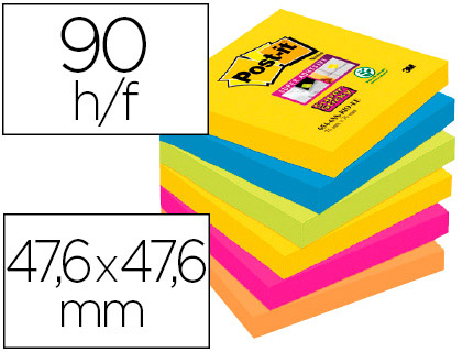 BLOC-NOTES POST-IT SUPER STICKY COULEUR CARNIVAL 47.6X47.6MM90F NEON/BLEU/VERT/JAUN/FUSCH/ORANGE 12 BLOCS  622-1255RIO