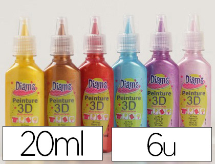 PEINTURE 3D OZ INTERNATIONAL DIAMS MINI TUBES TOTAL FASHION TOUS SUPPORTS 20ML COLORIS ASSORTIS KIT DE 6 UNITS