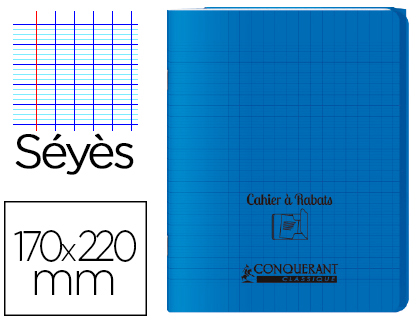 CAHIER  RABAT AGRAF CONQURANT CLASSIQUE COUVERTURE POLYPROPYLNE 17X22CM 48 PAGES 90G SYS COLORIS BLEU