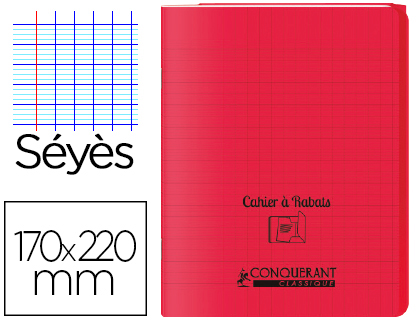 CAHIER  RABAT AGRAF CONQURANT CLASSIQUE COUVERTURE POLYPROPYLNE 17X22CM 48 PAGES 90G SYS COLORIS ROUGE
