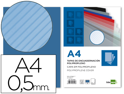 PLAT COUVERTURE LIDERPAPEL PPL RAY LIGNES DIAGONALES 0.5MM A4 DOSSIER RELIURE COLORIS BLEU BOTE 100 UNITS