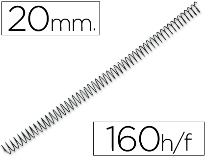 SPIRALE Q-CONNECT MTALLIQUE RELIEUR PAS 4:1 160F CALIBRE 1.2MM DIAMTRE 20MM COLORIS NOIR BOTE 100 UNITS