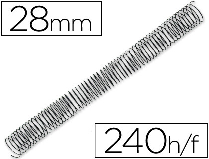 SPIRALE Q-CONNECT MTALLIQUE RELIEUR PAS 4:1 240F CALIBRE 1.2MM DIAMTRE 28MM COLORIS NOIR BOTE 50 UNITS