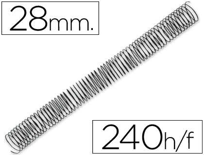 SPIRALE Q-CONNECT MTALLIQUE RELIEUR PAS 5:1 240F CALIBRE 1.2MM DIAMTRE 28MM COLORIS NOIR BOTE 50 UNITS