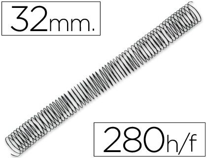 SPIRALE Q-CONNECT MTALLIQUE RELIEUR PAS 5:1 280F CALIBRE 1.2MM DIAMTRE 32MM COLORIS NOIR BOTE 50 UNITS