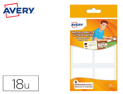 TIQUETTE PHOTOS D'IDENTIT AVERY AUTOCOLLANTE CARNETS DE CORRESPONDANCE LICENCES CARTES DE BUS 45X35MM SACHET 18 UNITS