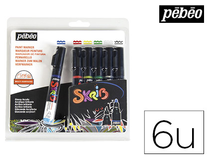 MARQUEUR PEINTURE PBO SKRIB ACRYLIQUE BRILLANT MULTI-SUPPORTS POINTE 0,7MM COULEURS CLASSIQUES SET 6 UNITS