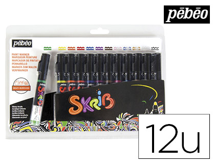 MARQUEUR PEINTURE PBO SKRIB ACRYLIQUE BRILLANT MULTI-SUPPORTS POINTE 0.7MM COULEURS CLASSIQUES SET 12 UNITS