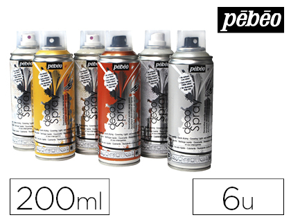 SPRAY PBO DCOSPRAY PEINTURE ACRYLIQUE INDLBILE UTILISATION INTRIEUR EXTRIEUR COLORIS ASSORTIS SET 6 UNITS 200ML