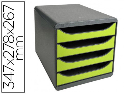 MODULE CLASSEMENT EXACOMPTA BIG BOX 4 TIROIRS OUVERTS MONOBLOC ULTRA RIGIDE 347X278X267MM COLORIS GRIS/VERT ANIS