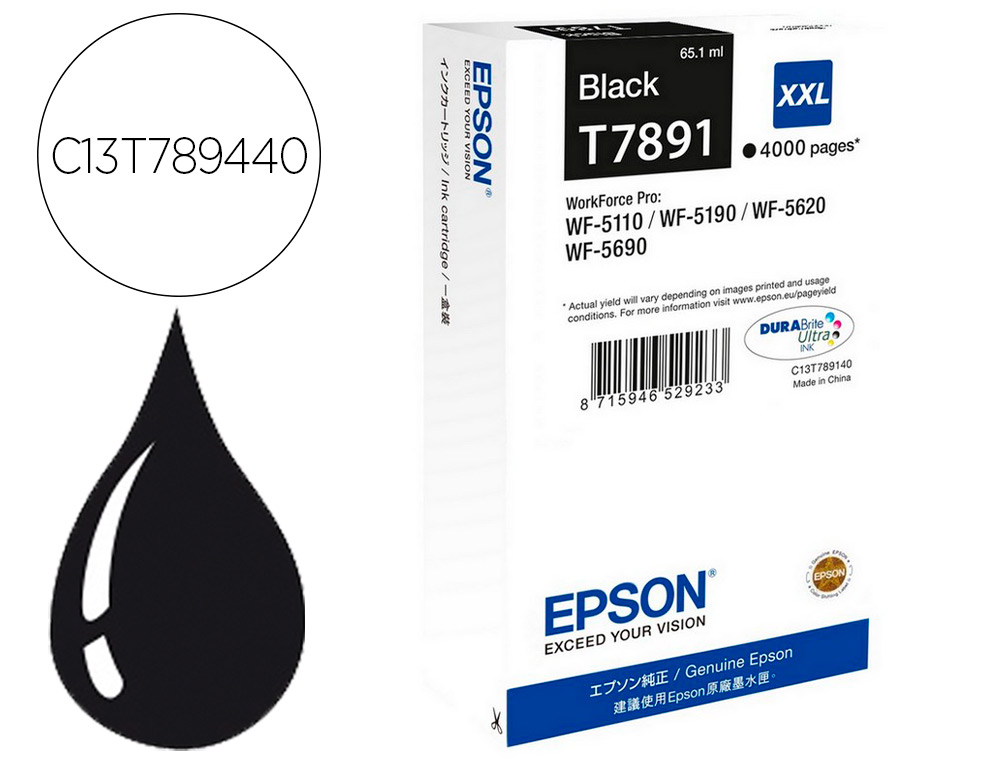 CARTOUCHE EPSON JET D'ENCRE T7 891 XXL HAUTE CAPACIT WF-5110 / 5190 / 5620 / 5690 NOIR
