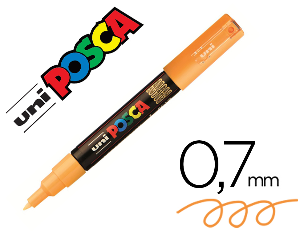MARQUEUR POSCA PC1MC BASE EAU POINTE CONIQUE EXTRA FINE     0,7MM ORANGE             SANS/ODEURS/ALCOOL/SOLVANT TOUS