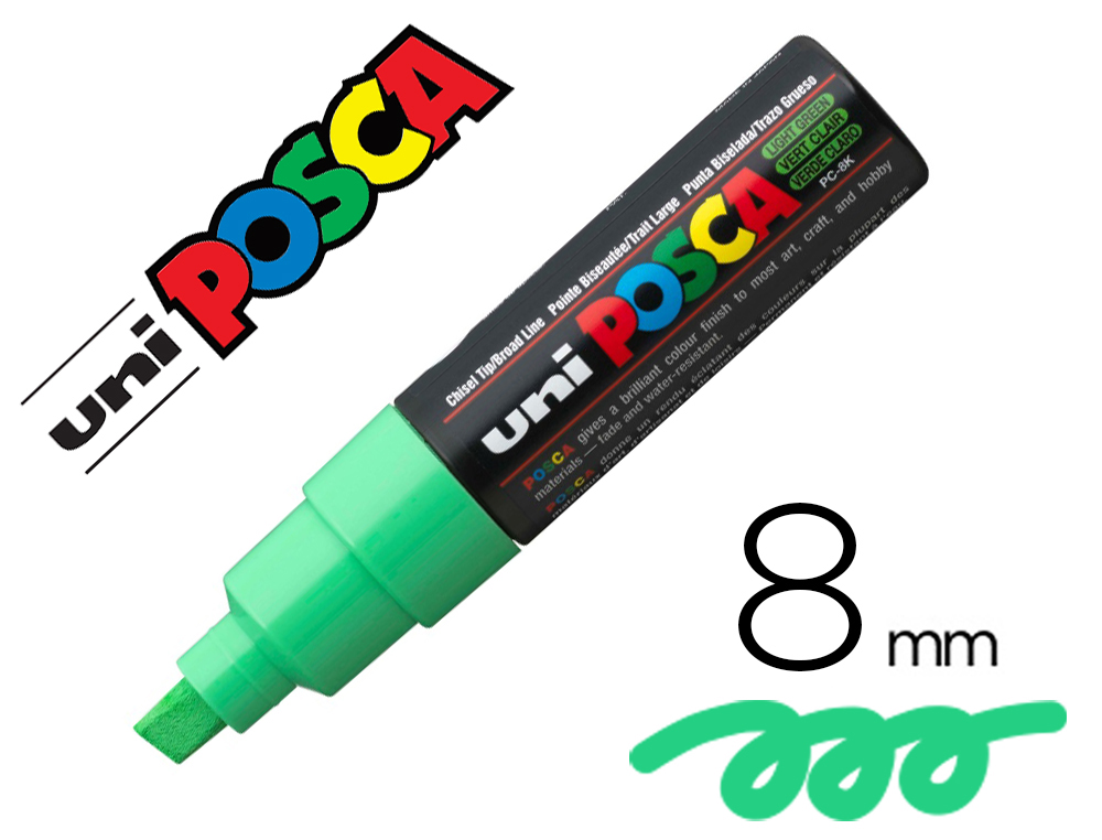 MARQUEUR POSCA PC8K BASE EAU POINTE BISEAUTEE LARGE 8MM    SANS ODEURS/ALCOOL/SOLVANT    TOUT SUPPORTS COLORIS VERT