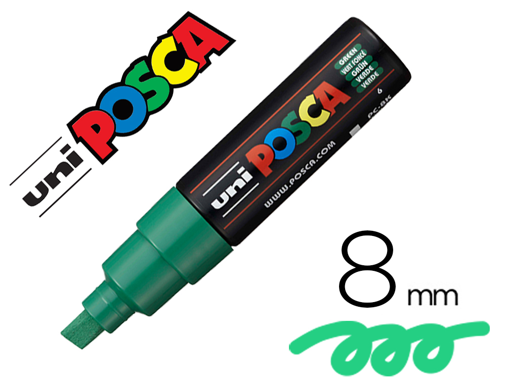 MARQUEUR POSCA PC8K BASE EAU POINTE BISEAUTEE LARGE 8MM    SANS ODEURS/ALCOOL/SOLVANT    TOUT SUPPORTS COLORIS VERT