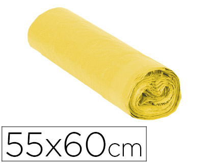 SAC POUBELLE DOMESTIQUE 55X60CM LIENS COULISSANTS CALIBRE 120 CAPACIT 23L COLORIS JAUNE ROULEAU 15 UNITS