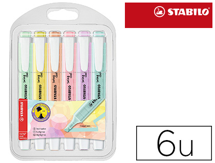 SURLIGNEUR STABILO SWING COOL PASTEL MODLE DE POCHE AVEC AGRAFE TRAC 1/4MM POCHETTE 6 COLORIS ASSORTIS