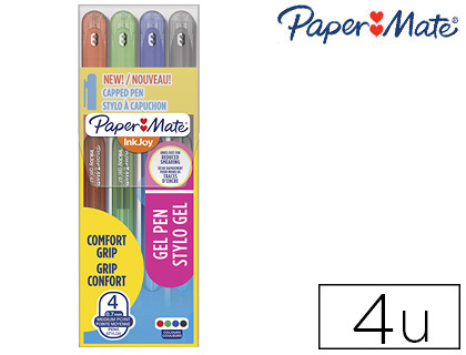 ROLLER PAPER MATE INKJOY GEL 600ST POINTE MOYENNE 0.7MM POCHETTE COLORIS STANDARD 4 UNITS