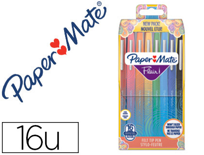 STYLO-FEUTRE PAPER MATE FLAIR TROPICAL POINTE MOYENNE 1MM CLIP MTAL MODERNE CORPS TEXTURE MATE BOTE DE 16 UNITS