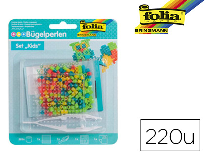 PERLE  REPASSER FOLIA CARR EN KIT COMPLET AVEC 1 PLAQUE 220 PERLES ET 1 PINCETTE