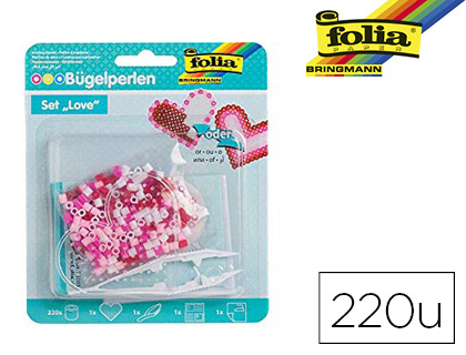 PERLE  REPASSER FOLIA COEUR EN KIT COMPLET AVEC 1 PLAQUE 220 PERLES ET 1 PINCETTE