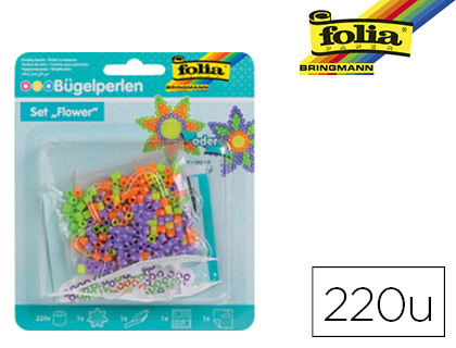 PERLE  REPASSER FOLIA FLEUR EN KIT COMPLET AVEC 1 PLAQUE 220 PERLES ET 1 PINCETTE