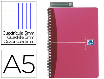 CAHIER SPIRALE OXFORD URBAN MIX COUVERTURE POLYPROPYLNE BIFACE A5 180 PAGES 5X5MM RGLE MARQUE-PAGE COLORIS ASSORTIS