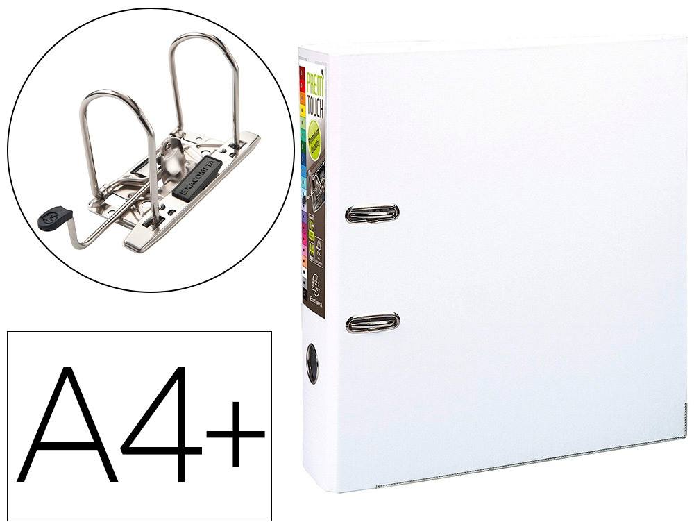 CLASSEUR LEVIER EXACOMPTA PREM'TOUCH POLYPROPYLNE A4+ 32X30CM DOS 8CM BOUTON POUSSOIR COLORIS BLANC