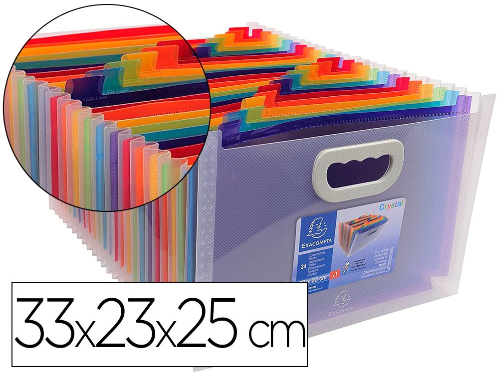 TRIEUR VALISETTE EXACOMPTA POLYPROPYLNE 33X23X25CM 24 COMPARTIMENTS DOS EXTENSIBLE ONGLETS TIQUETTES FOURNIES CRISTAL
