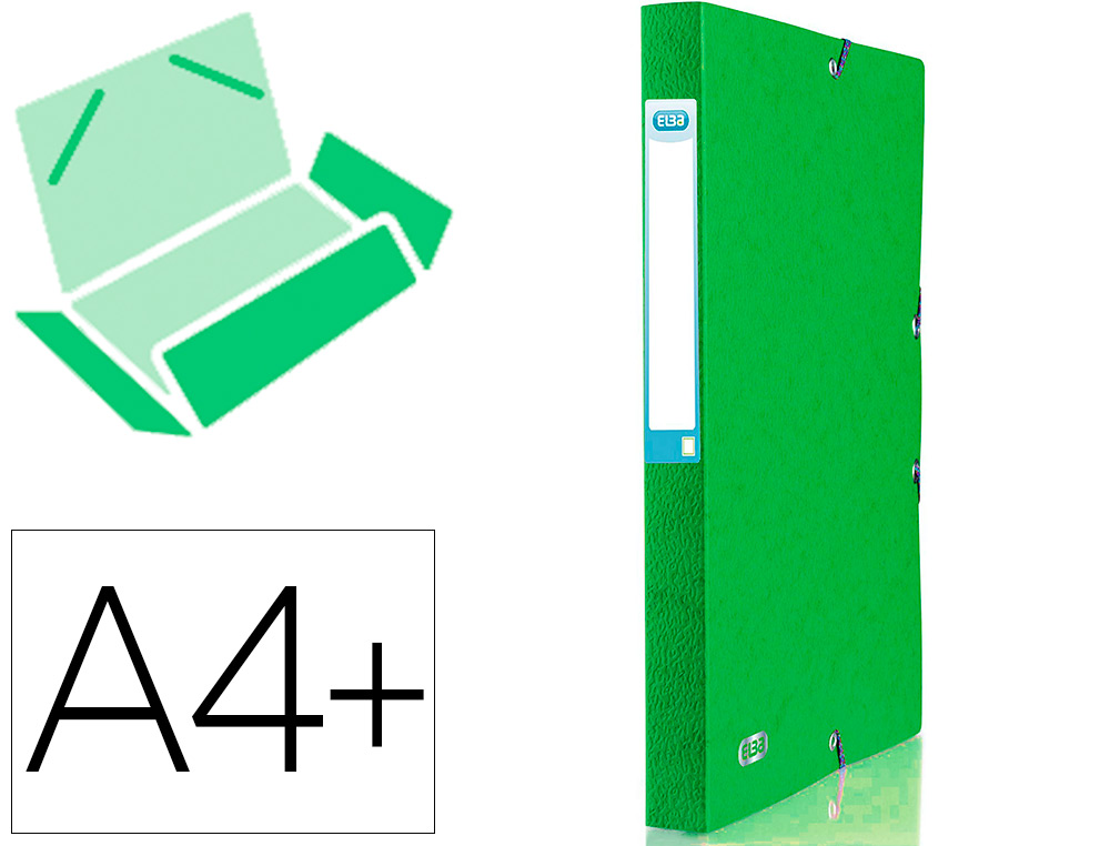 BOITE CLASSEMENT ELBA EUROFOLIO CARTE GRAINEE 600G  7/10E A4+ DOS 25MM 3 RABATS   ELAST ETIQUETTE DORSALE VERT