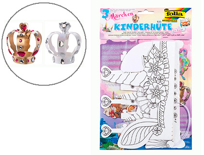 CHAPEAU POUR ENFANT CONTE EN CARTON BLANC PREDECOUPE KIT 3 PIECES A COLORIER FORME       COURONNE