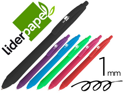 STYLO-BILLE LIDERPAPEL GUMMY TOUCH RETRACTABLE 1MM 6 COULEURS ASSORTIES