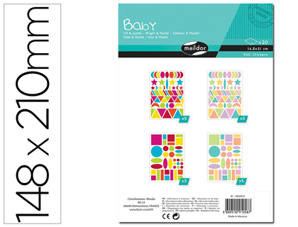 STICKER CLAIREFONTAINE BABY MOTIF GEOMETRIQUE 148X210MM   SACHET 20 PLANCHES COLORIS    VIFS/PASTEL
