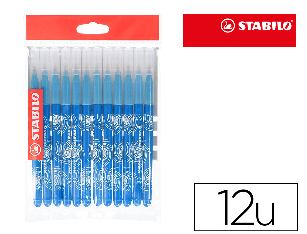 FEUTRE COLORIAGE STABILO POWER RECHARGE COFFRET SCHOOLPACK  POINTE MOYENNE BLOQUE COLORIS BLEU CIEL POCHETTE DE 12UN