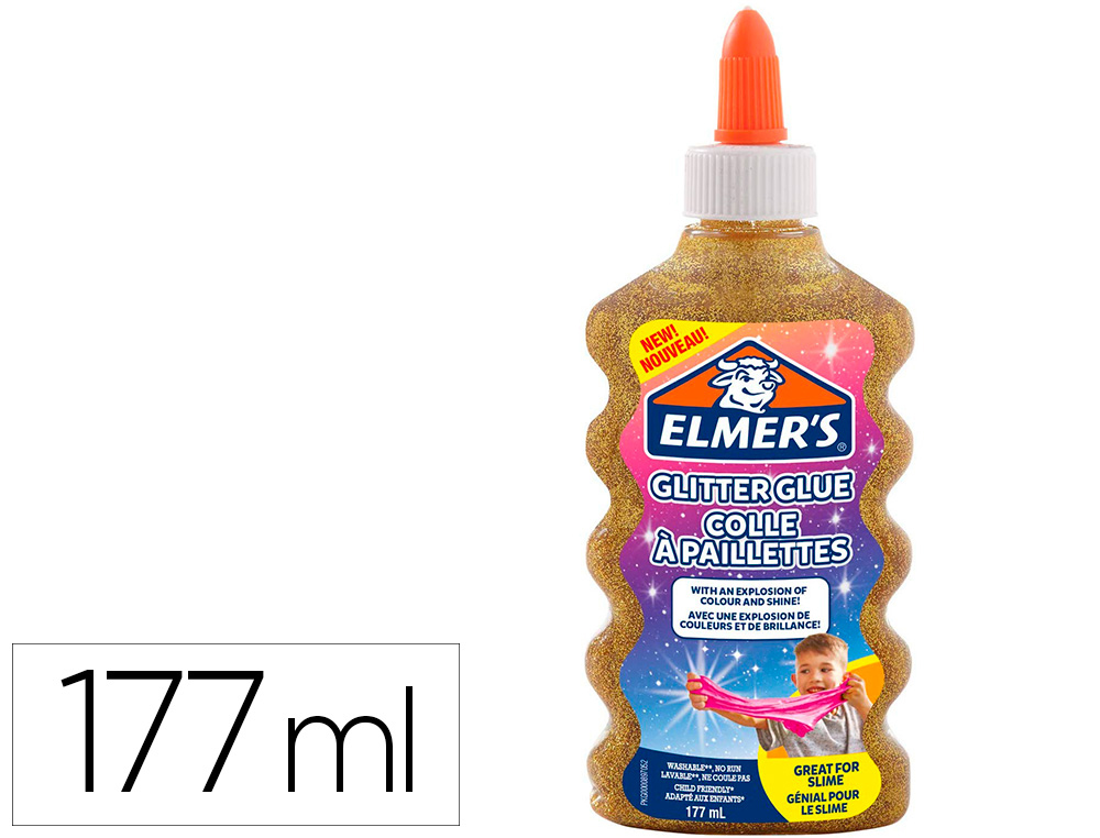 COLLE LIQUIDE PAILLETEE ELMERS LAVABLE ADAPTE AUX ENFANTS   POUR FABRICATION SLIME -       FLACON 177ML COLORIS OR