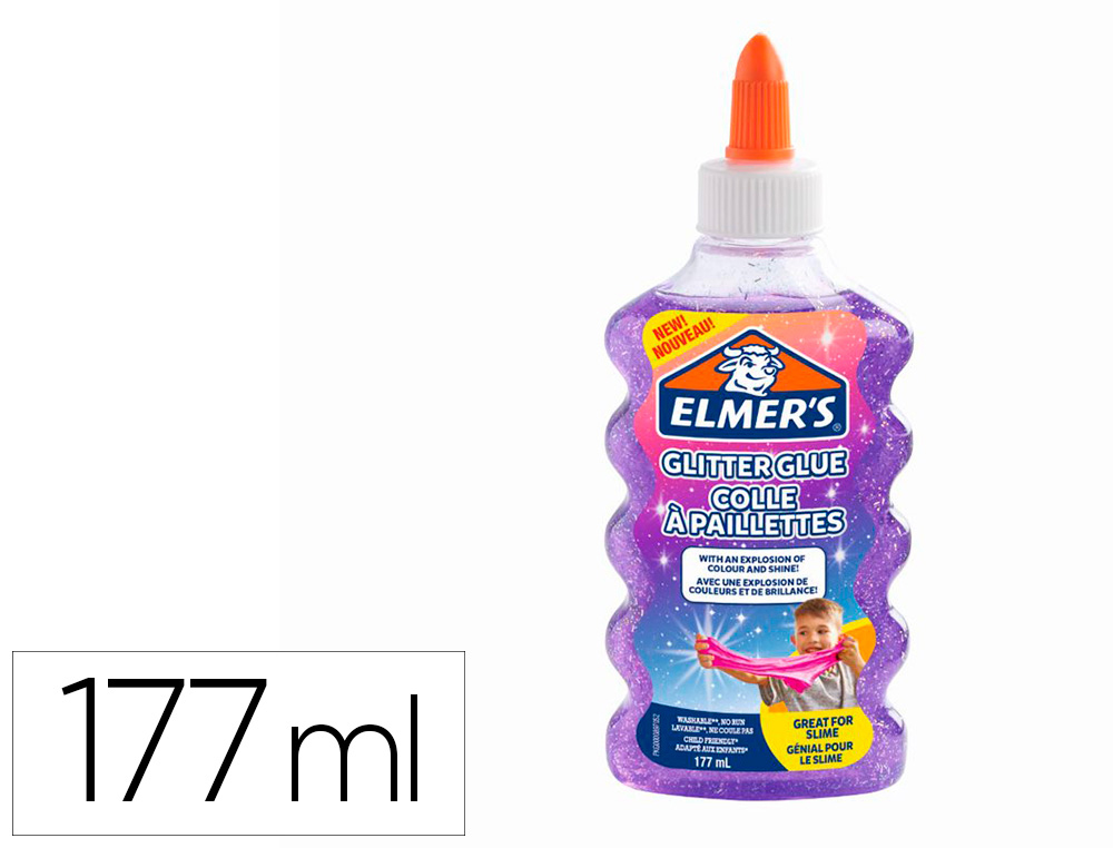 COLLE LIQUIDE PAILLETEE ELMERS LAVABLE ADAPTE AUX ENFANTS   POUR FABRICATION SLIME -       FLACON 177ML COLORIS VIOLET