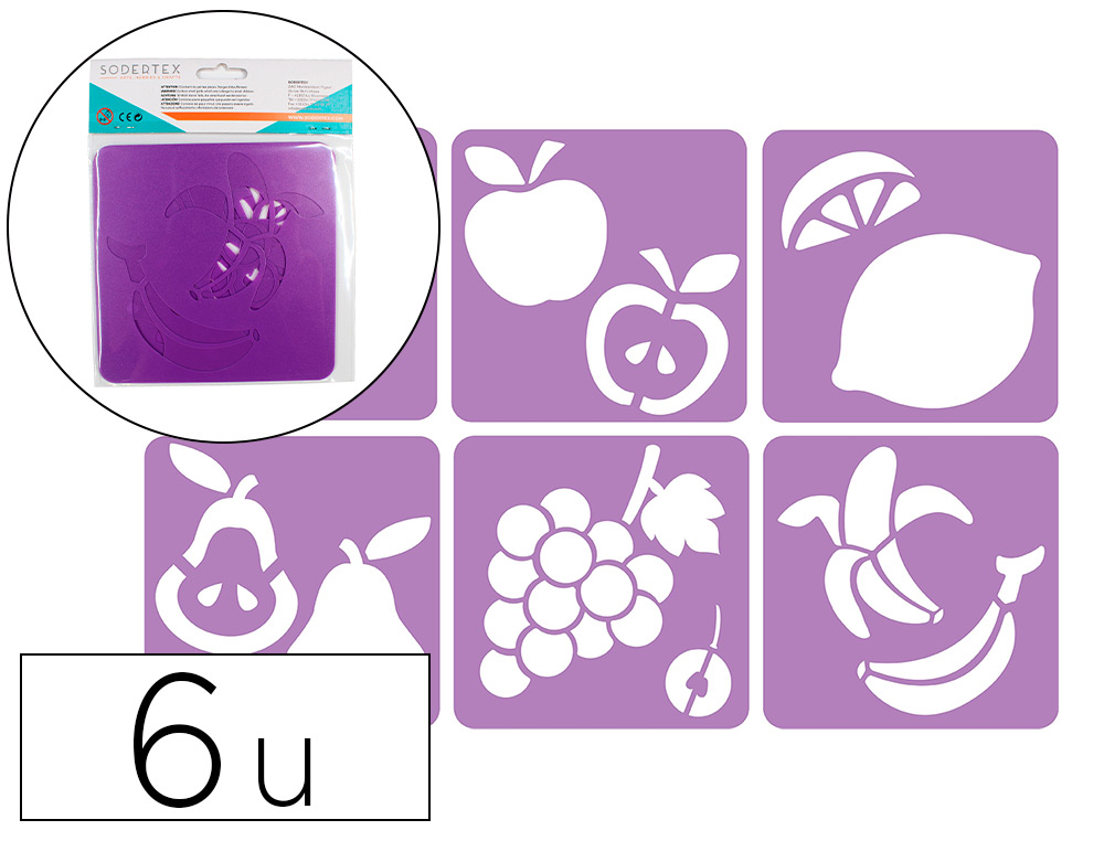 POCHOIRS SODERTEX MON VERGER EN PLASTIQUE INCASSABLE 5MM   140X140MM 6 PCS COLORIS       ASSORTI
