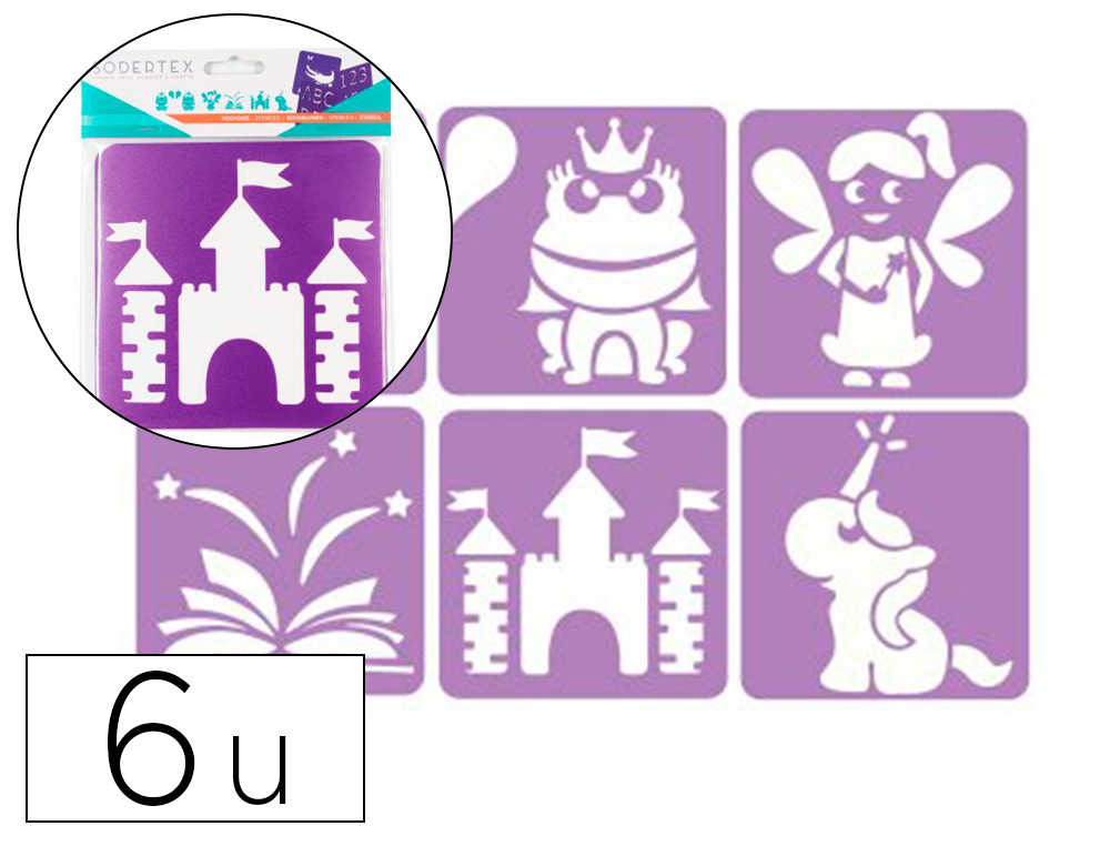 POCHOIRS SODERTEX IL ETAIT UNE FOIS EN PLASTIQUE        INCASSABLE 5MM 140X140MM 6    PCS COLORIS ASSORTI