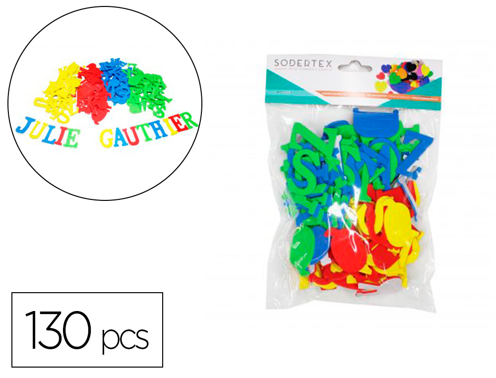 LETTRES EN MOUSSE EVA SODERTEX ADHESIVE 130 PCS     TAILLES ET COLORIS ASSORTIS