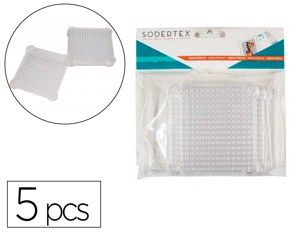 PLAQUES SODERTEX POUR AQUA PERLES 80X80MM 5 PCS COLORIS  ASSORTI