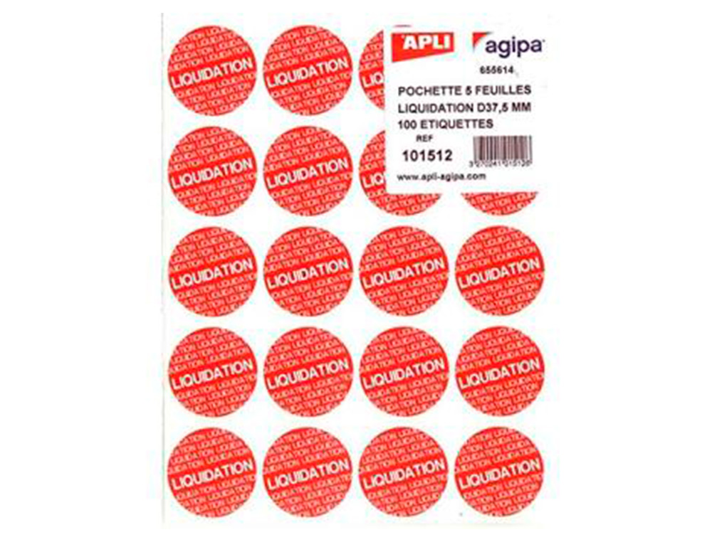 ETIQUETTE IMPRIMEE LIQUIDATION APLI AGIPA        ADHESIVE FORMAT PASTILLE      DIAMETRE 37,5MM 1000 UNITES