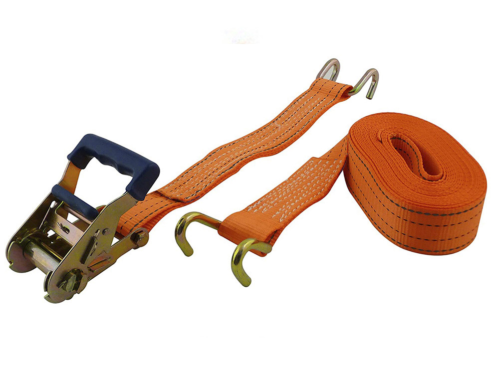 SANGLE TRANSPORT A CLIQUET VISO CROCHET POIDS LOURD POLYETHYLENE RESISTANCE 2000KG LONGUEUR 8M LARGEUR 5CM ORANGE