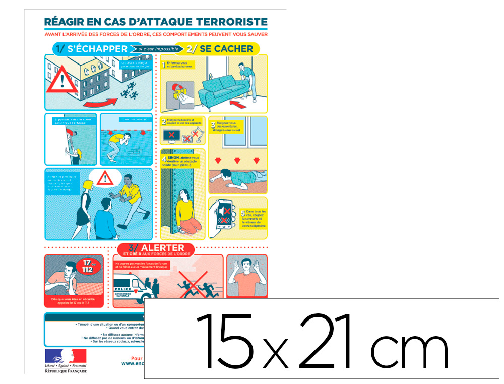 PANNEAU DE SIGNALISATION VIGIPIRATE PVC SIGNALETIQUE   BIZ RAGIR EN CAS D'ATTAQUE   TERRORISTE 15X21CM